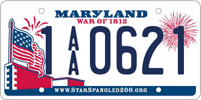 MD license plate 1AA0621