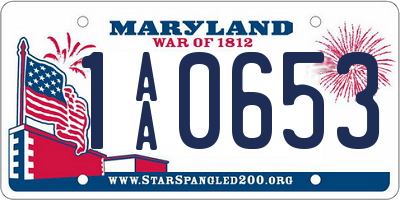 MD license plate 1AA0653