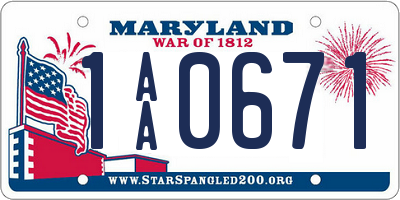 MD license plate 1AA0671