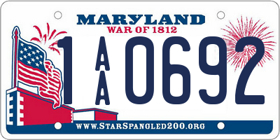 MD license plate 1AA0692