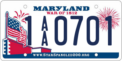 MD license plate 1AA0701