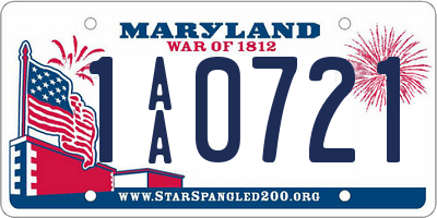 MD license plate 1AA0721