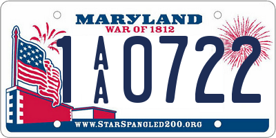 MD license plate 1AA0722