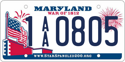 MD license plate 1AA0805