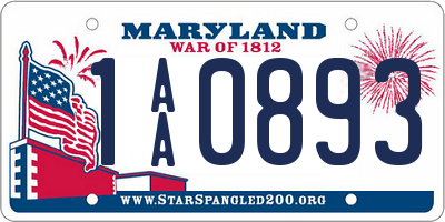 MD license plate 1AA0893