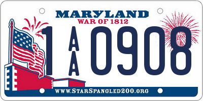 MD license plate 1AA0908