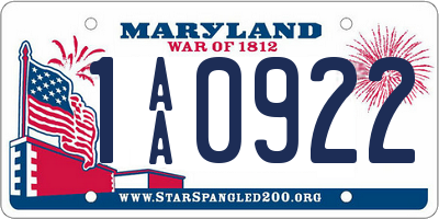 MD license plate 1AA0922