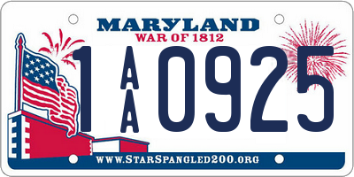 MD license plate 1AA0925
