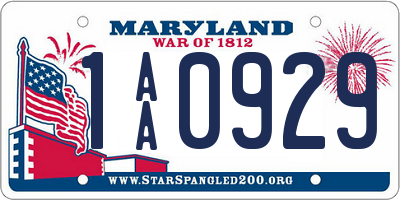 MD license plate 1AA0929