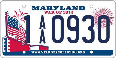 MD license plate 1AA0930