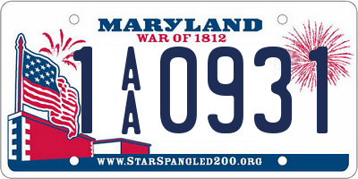 MD license plate 1AA0931