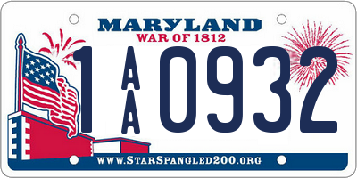 MD license plate 1AA0932