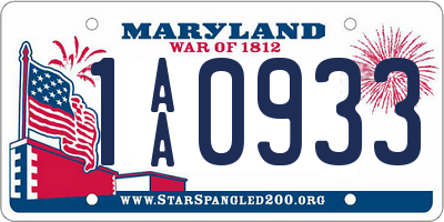 MD license plate 1AA0933