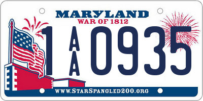 MD license plate 1AA0935