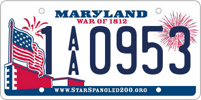 MD license plate 1AA0953