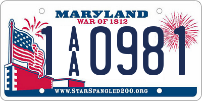 MD license plate 1AA0981