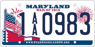 MD license plate 1AA0983