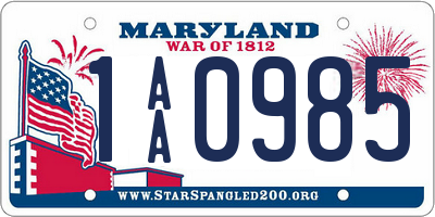 MD license plate 1AA0985