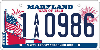 MD license plate 1AA0986