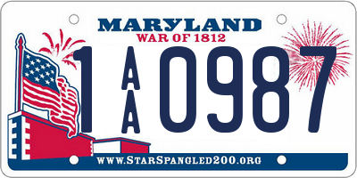 MD license plate 1AA0987