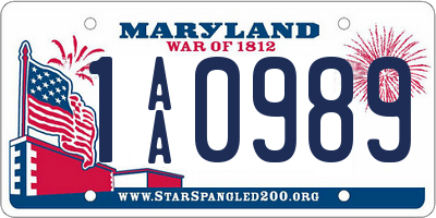 MD license plate 1AA0989