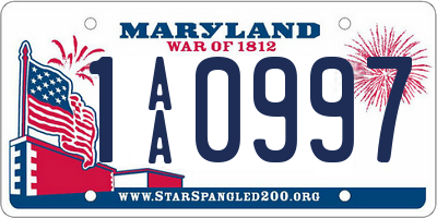 MD license plate 1AA0997