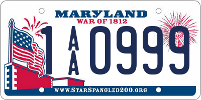 MD license plate 1AA0999