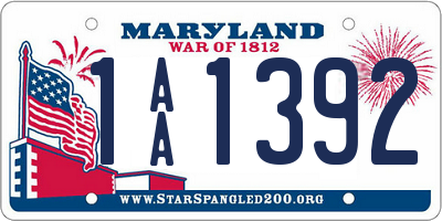 MD license plate 1AA1392