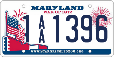 MD license plate 1AA1396