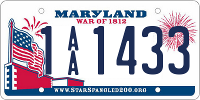 MD license plate 1AA1433