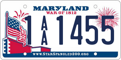 MD license plate 1AA1455