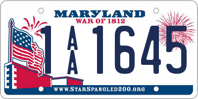 MD license plate 1AA1645