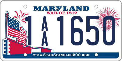 MD license plate 1AA1650