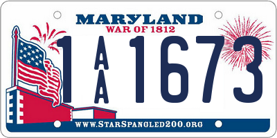 MD license plate 1AA1673