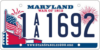 MD license plate 1AA1692