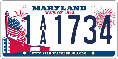 MD license plate 1AA1734