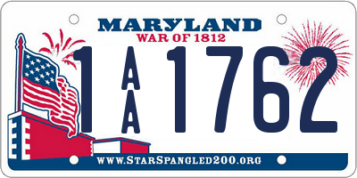 MD license plate 1AA1762