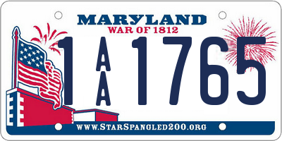 MD license plate 1AA1765