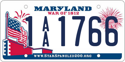 MD license plate 1AA1766
