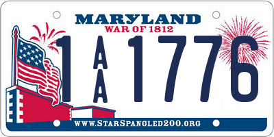 MD license plate 1AA1776