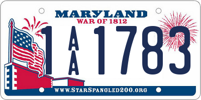 MD license plate 1AA1783