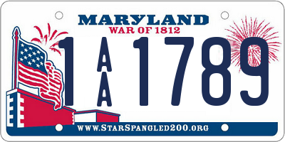 MD license plate 1AA1789