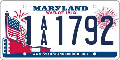 MD license plate 1AA1792