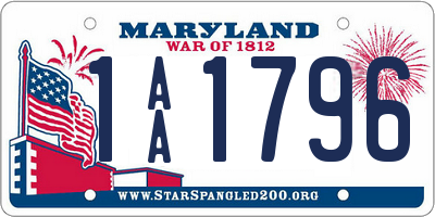 MD license plate 1AA1796