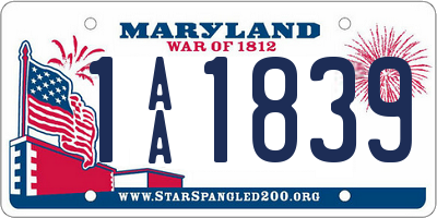 MD license plate 1AA1839