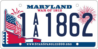 MD license plate 1AA1862