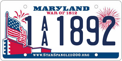 MD license plate 1AA1892