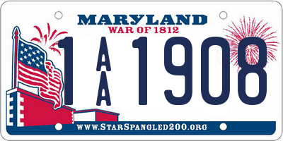 MD license plate 1AA1908