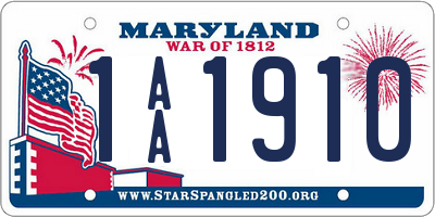 MD license plate 1AA1910