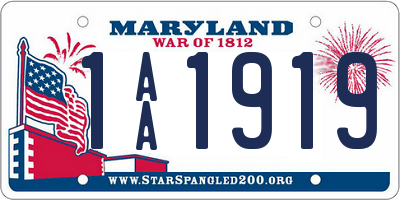 MD license plate 1AA1919